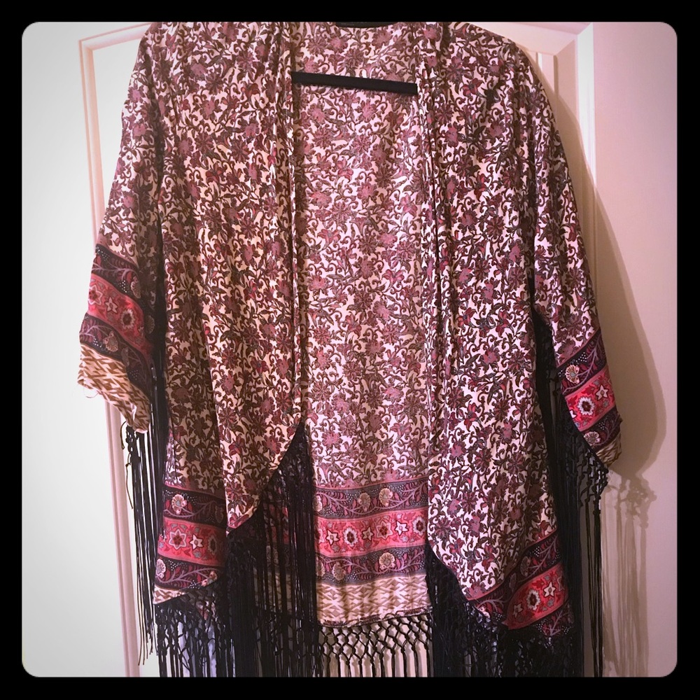 Floral & Fringe Kimono, Short Duster, Shrug
